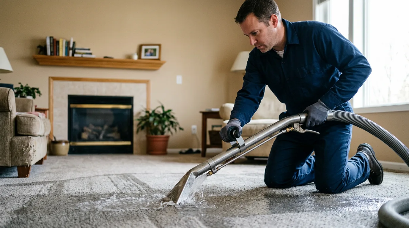 Water damage restoration technician working near Winsted, CT